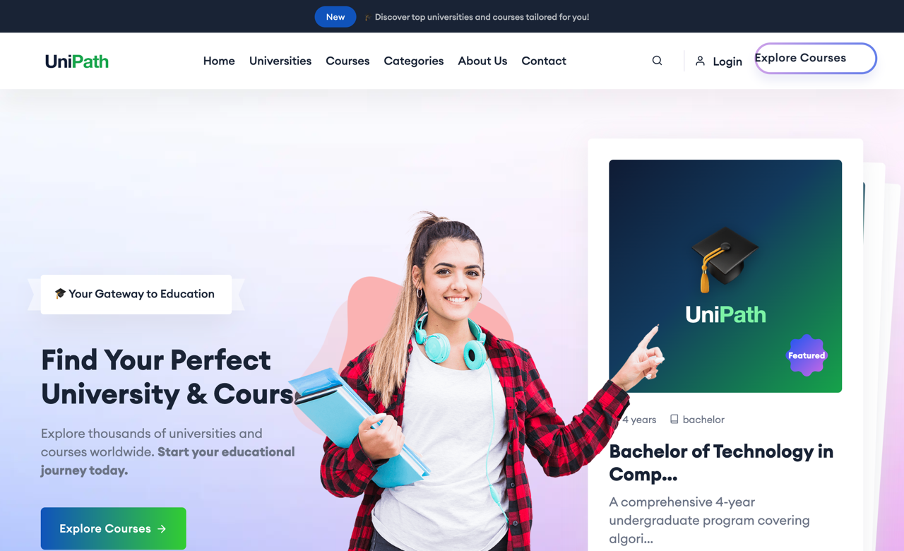 UniPath — course and university finder with plain-English AI search