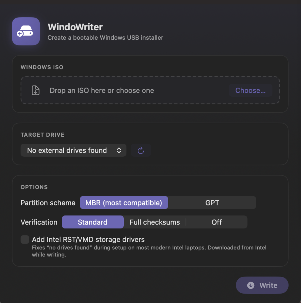 WindoWriter — cross-platform tool for creating bootable Windows USB installers